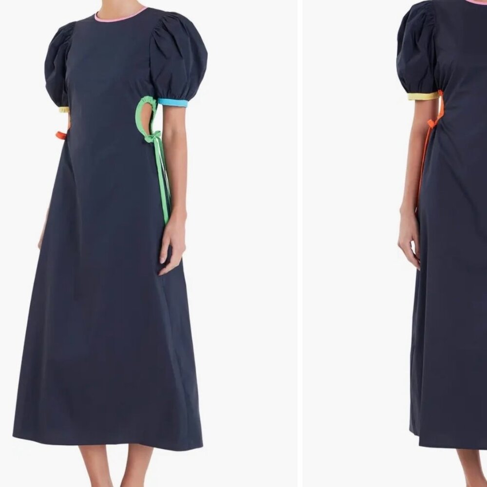English Factory Navy Blue Colorblock Midi Dress